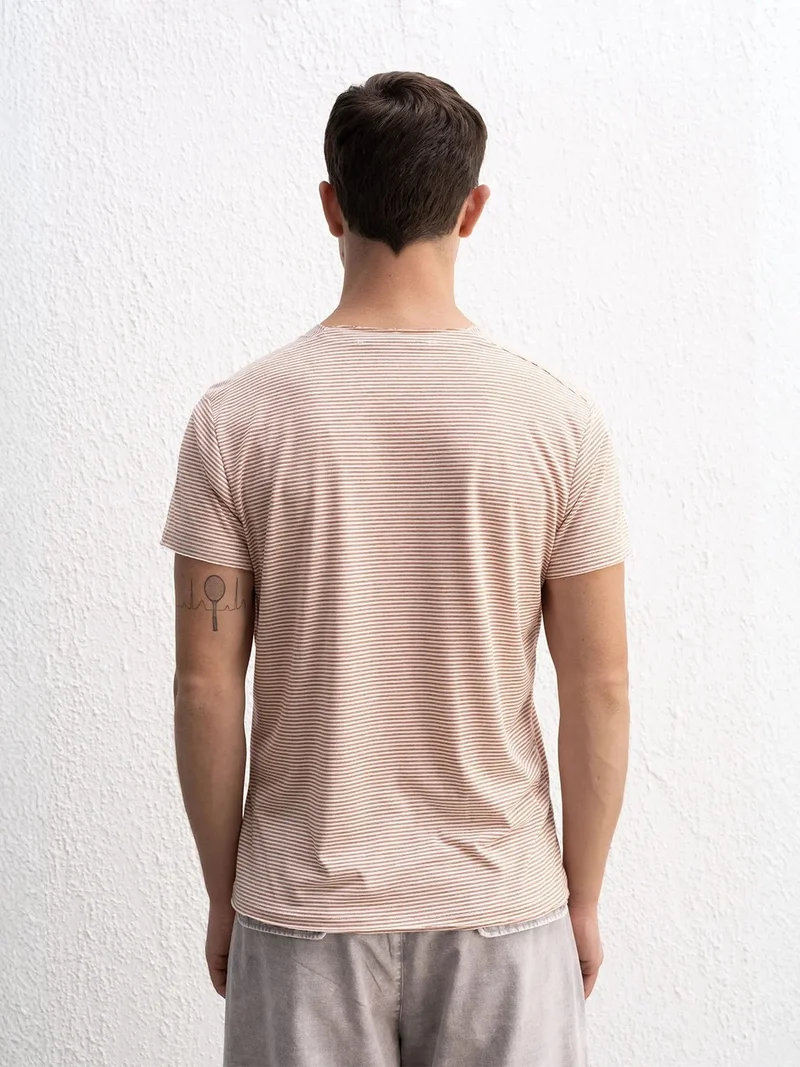 Giesto Brick Red GIESTO Striped Embroidered Crew Neck T-Shirt for Men | Best Price UAE