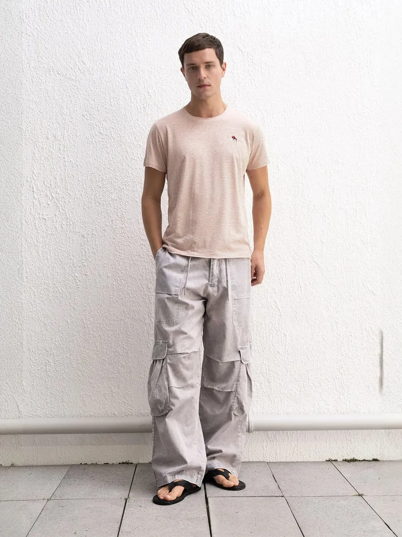 Giesto Brick Red GIESTO Striped Embroidered Crew Neck T-Shirt for Men | Best Price UAE