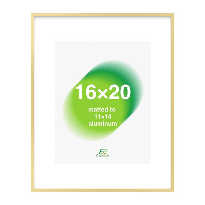 16X20 MATTED TO 11X14 PICTURE FRAME ALUMINUM FRAME WTEMPERED GLASS REMOVABLE MAT FOR PHOTOS POSTERS ART STYLISH WALL FRAME FOR HOME DECOR GALLERY WALLS OFFICE LIVING ROOM GOLD