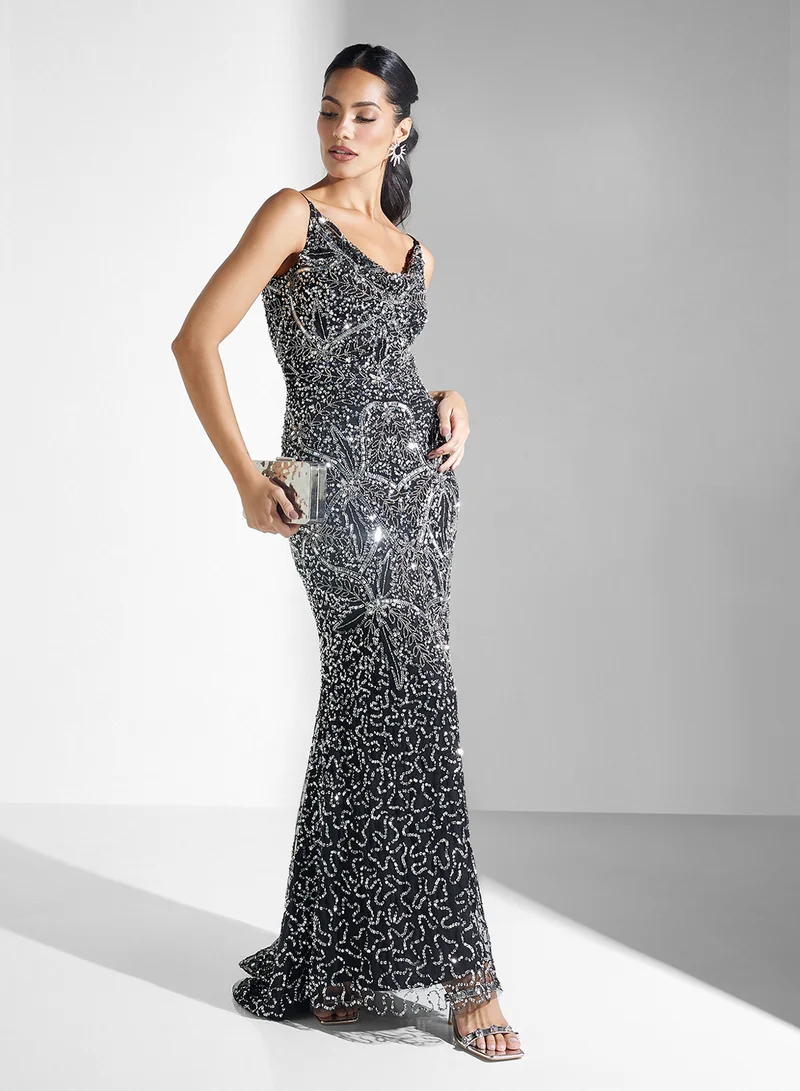 BEAUUT Sequin Embellished Gown Dress