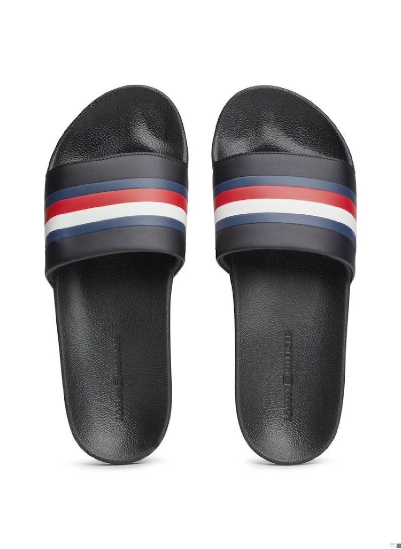 TOMMY HILFIGER Men's Signature Tape Pool Slides, Black - faux leather  - Image 4