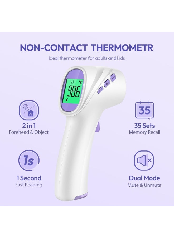 No-Touch Forehead Thermometer – Infrared Digital Thermometer for Adults, Kids & Babies, 1-Second Reading, LCD Backlight & Fever Alarm (Purple) - Image 5