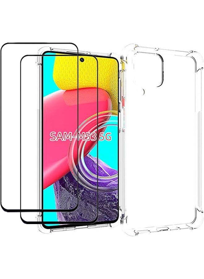 erorex 1+2 Case For Samsung Galaxy M53 5G With Tempered Glass Screen Protector 2 Pcs Clear Tpu Four Corners Protective Cover Transparent Soft Funda Case Galaxy M53 5G Clear  - Image 1
