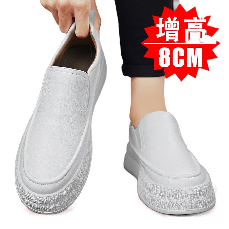 Pure White Men'S Shoes Summer Slip-On Thick Sole Height Increasing 8Cm Board Shoes Men'S Lofu Casual Leather Shoes - Image 5