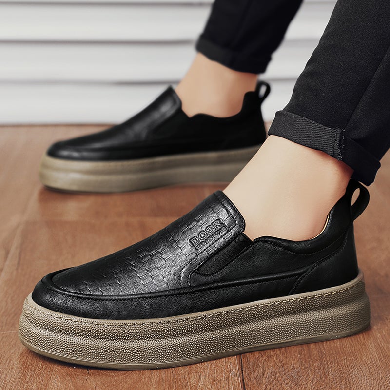 Pure White Men'S Shoes Summer Slip-On Thick Sole Height Increasing 8Cm Board Shoes Men'S Lofu Casual Leather Shoes - Image 1
