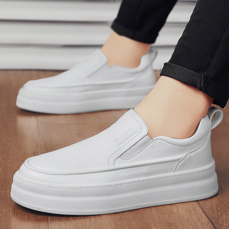 Pure White Men'S Shoes Summer Slip-On Thick Sole Height Increasing 8Cm Board Shoes Men'S Lofu Casual Leather Shoes - Image 4