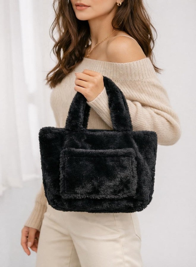 CULT FACTORY Stylish Black Hand Bag for Women Big Size Luxury Handbag Fur Fancy Purse for Women Wear (Black) - Image 3