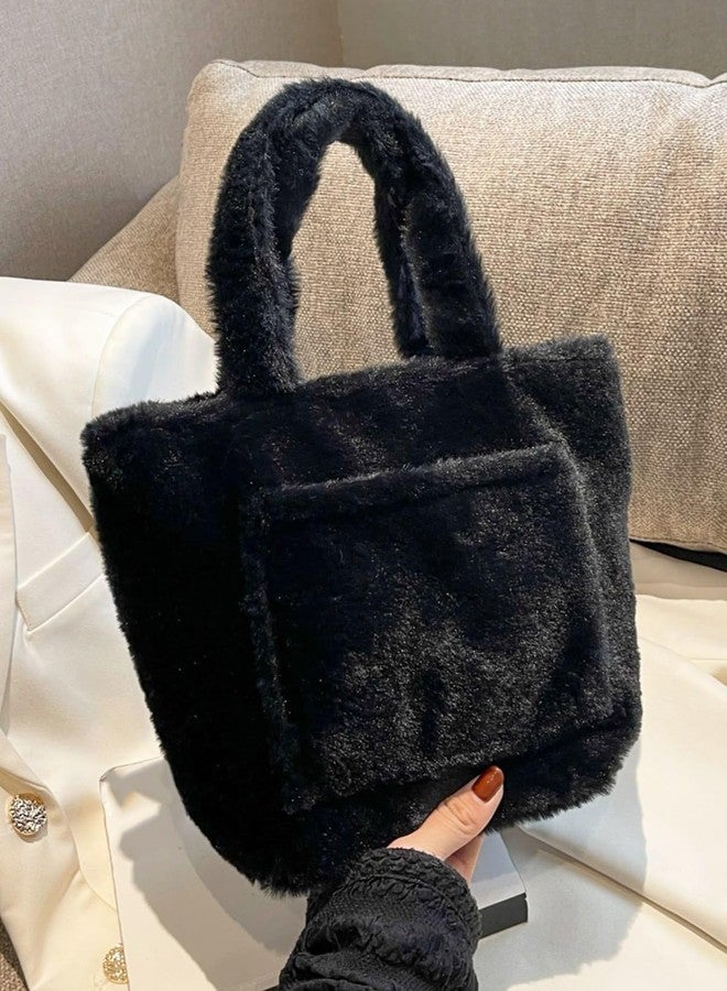 CULT FACTORY Stylish Black Hand Bag for Women Big Size Luxury Handbag Fur Fancy Purse for Women Wear (Black) - Image 2
