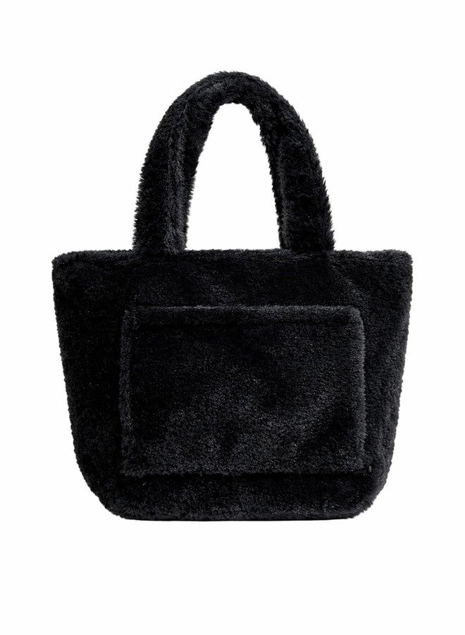 CULT FACTORY Stylish Black Hand Bag for Women Big Size Luxury Handbag Fur Fancy Purse for Women Wear (Black) - Image 1