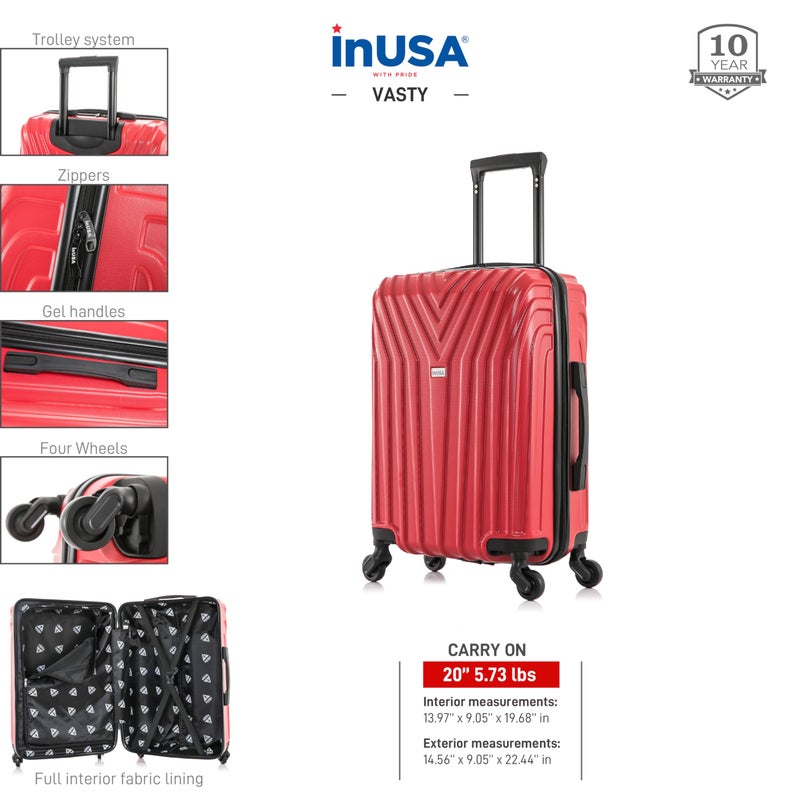 InUSA VASTY Luggage with Spinner Wheels | Durable Lightweight Hardshell Suitcase Travel Bag with Handle and Trolley 20-Inch Carry On Small Luggage | Red - Image 3