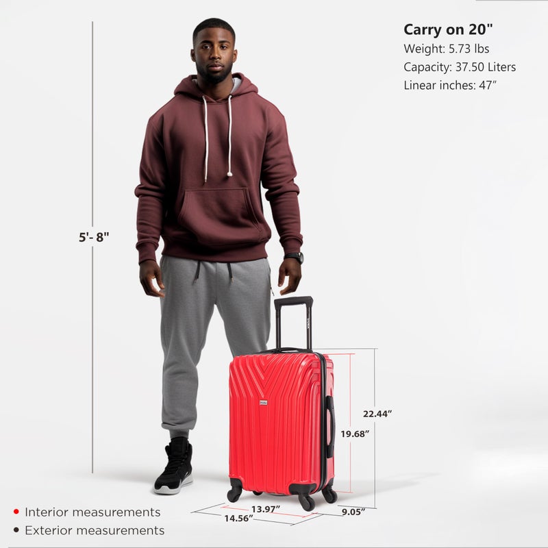 InUSA VASTY Luggage with Spinner Wheels | Durable Lightweight Hardshell Suitcase Travel Bag with Handle and Trolley 20-Inch Carry On Small Luggage | Red - Image 2