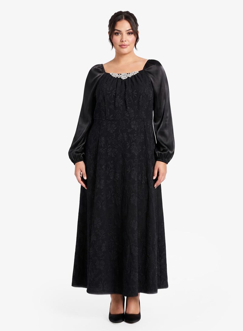 Ella Plus Plus Size A-line Dress With Sheer Sleeves - Image 5