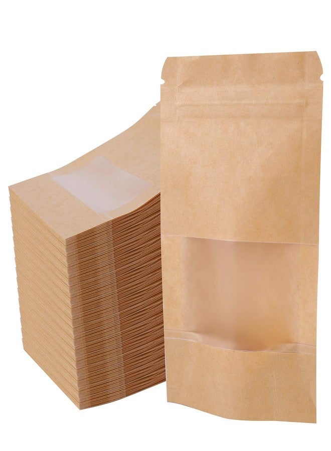 Kingrol 300 Pack 3.5 x 5.5 Inch Mini Kraft Paper Bags with Resealable Lock Seal Zipper &Transparent Window, Stand Up Food Bags - Image 1