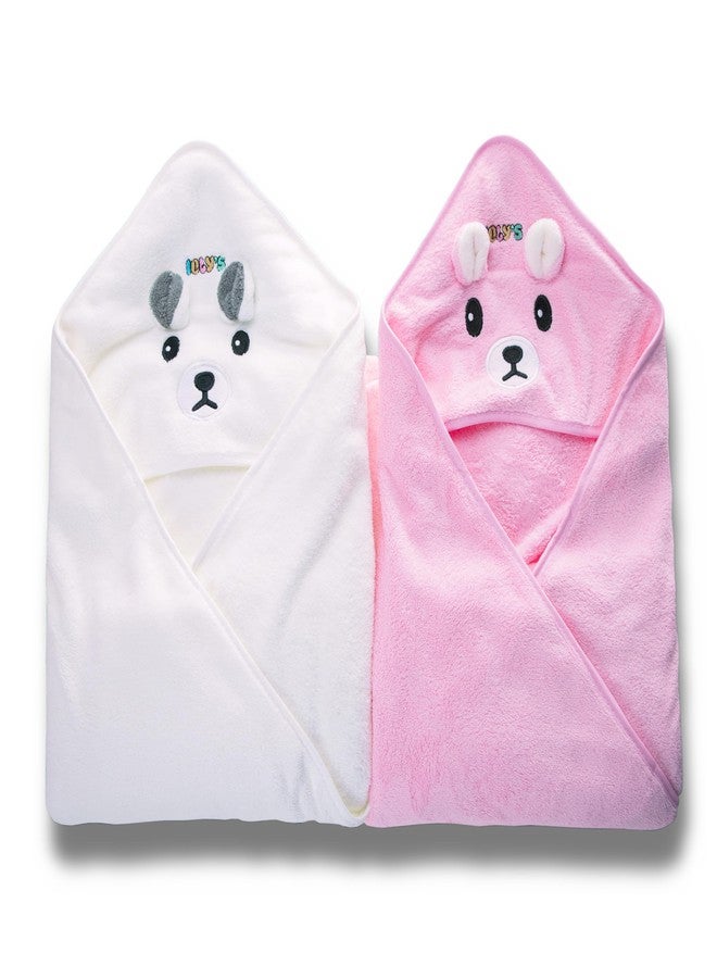 مناشف استحمام للأطفال حديثي الولادة من إيولي، مزودة بغطاء للرأس، مقاس 41 بوصة، طقم من منشفتين مع غطاء للرأس للأطفال الرضع والأطفال الصغار (كبير)، منشفة أطفال، مستلزمات استحمام للأطفال حديثي الولادة (أبيض ووردي). - Image 1