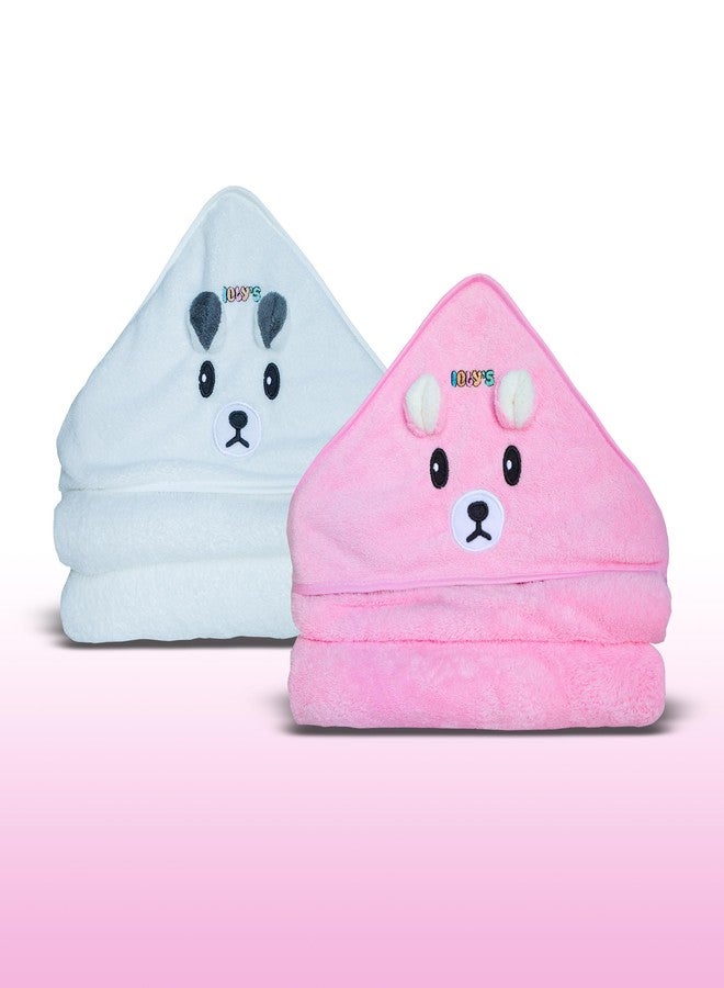 مناشف استحمام للأطفال حديثي الولادة من إيولي، مزودة بغطاء للرأس، مقاس 41 بوصة، طقم من منشفتين مع غطاء للرأس للأطفال الرضع والأطفال الصغار (كبير)، منشفة أطفال، مستلزمات استحمام للأطفال حديثي الولادة (أبيض ووردي). - Image 3