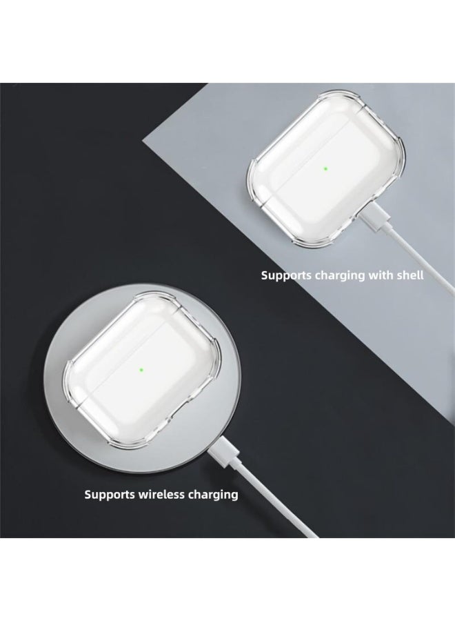 كومبي غطاء الحالة الواضحة لـ AirPods Pro 3 مع مجموعة تنظيف وسلسلة المفاتيح, الكلاسيكية عرض المظهر الأصلي الشفاف الجليد حالة واضحة,حماية قوية Earbud الجلد رقيقة جدا ناعمة TPU حامي, أسود - Image 4
