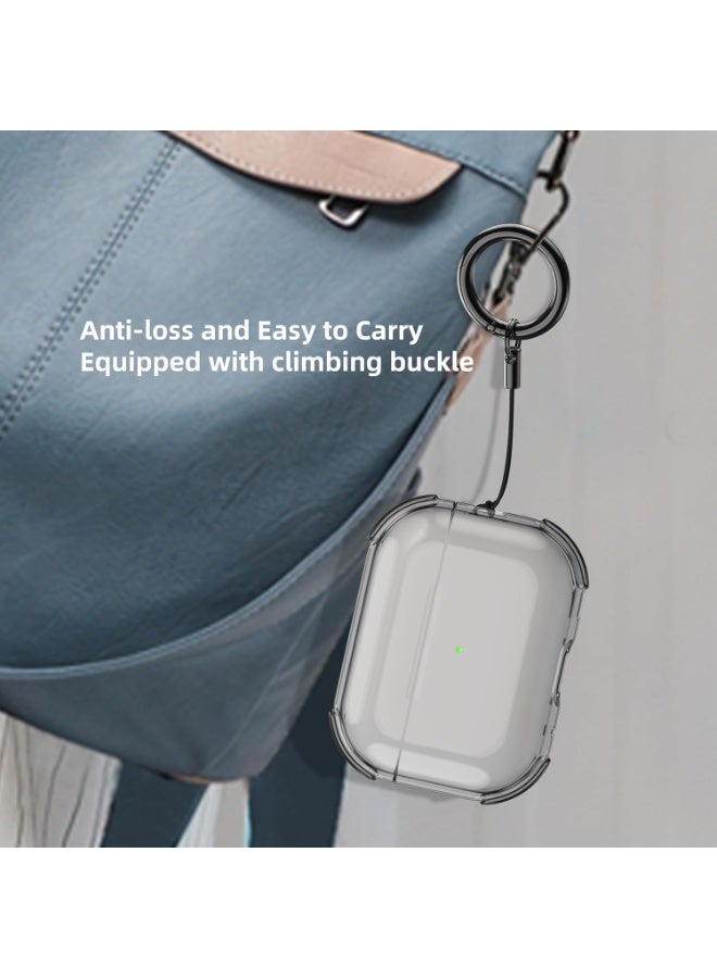 كومبي غطاء الحالة الواضحة لـ AirPods Pro 3 مع مجموعة تنظيف وسلسلة المفاتيح, الكلاسيكية عرض المظهر الأصلي الشفاف الجليد حالة واضحة,حماية قوية Earbud الجلد رقيقة جدا ناعمة TPU حامي, أسود - Image 3