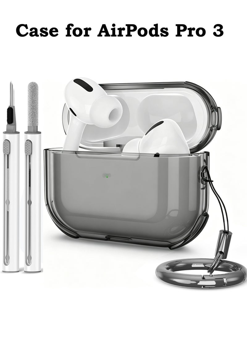 كومبي غطاء الحالة الواضحة لـ AirPods Pro 3 مع مجموعة تنظيف وسلسلة المفاتيح, الكلاسيكية عرض المظهر الأصلي الشفاف الجليد حالة واضحة,حماية قوية Earbud الجلد رقيقة جدا ناعمة TPU حامي, أسود - Image 1