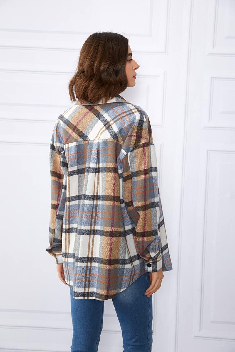 AUTOMET Shackets for Women Plaid Flannel Shirts Fall Winter Jackets Cute Tops Trendy Western Cowgirl Outfits Girls Coats Bluebrown S - Image 4