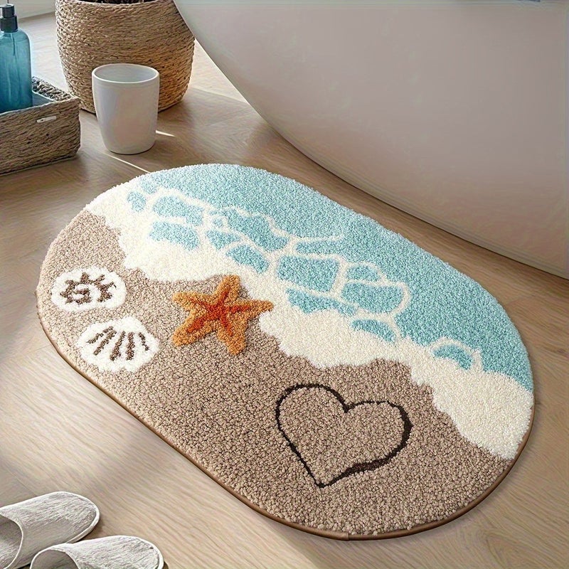 A Faux Cashmere Ocean Bathroom Mat Oval Shaped Non Slip Absorbent Machine Washable For Bathroom Toilet Bedroom Decor - Image 4
