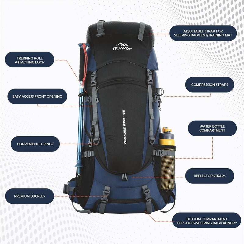 TRAWOC VENTURE PRO 65L Hiking Backpack - Image 4