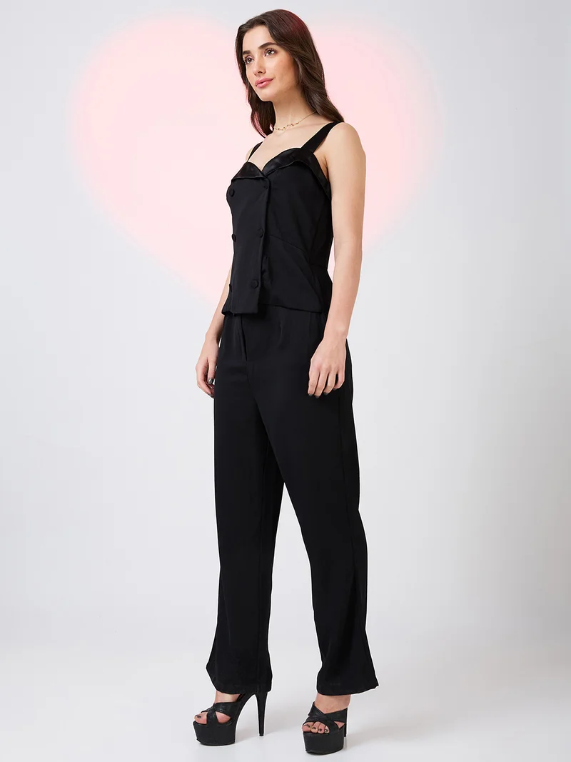 globus Women Sweetheart Neck Strappy Sleeves Double Breasted Workwear Jumpsuit