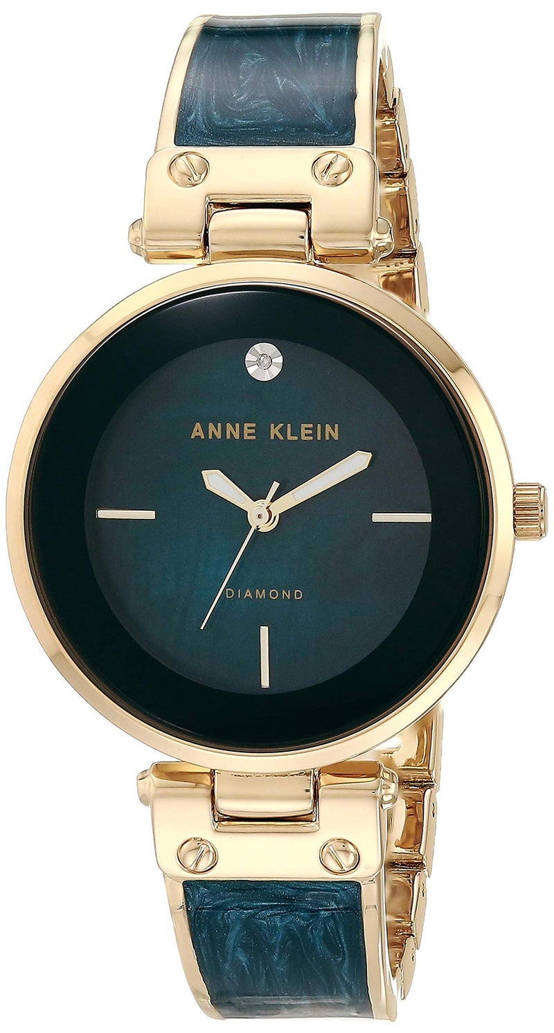 ANNE KLEIN ساعة أن كلاين النسائية AK/2512NVGB مزينة بالألماس بلون الذهب ونقشة رخامية زرقاء Navy Blue - Image 1