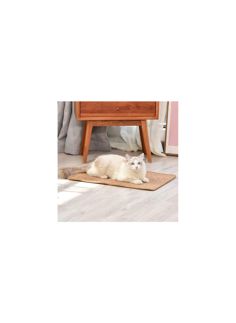 Dubkart - Cat Scratcher Mat Sisal Fabric, 23.6 X 15.7 Inch Natural Sisal Cat Scratch Mats, Horizontal Cat Floor Scratching Pad Rug, Protect Carpets and Sofas，Contains catnip powder - Image 1