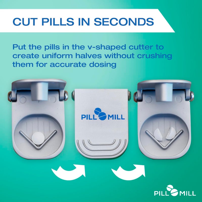 Pill Mill Pill Cutter Splitter with Pill Box by Pill Mill - Blade That Will Never Dull - Grip Handle Cuts Small or Large Pills with Ease - Light and Durable Tablet Divider - Perfect Medicine Slicer for Travel - Image 3
