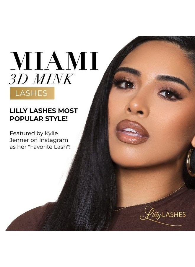 Lilly Lashes - Miami 3D Mink Lashes - False Eyelashes Natural Look - Mink Eyelashes for Wispy Lashes Natural Look - Reusable Fake Eyelashes up to 25 Wears - Volume and Fluffy Eyelashes for Wispy Eyelash - Image 1