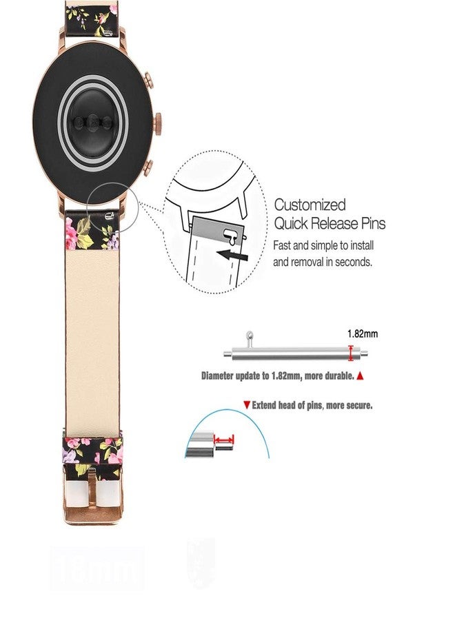 Abanen 18mm Leather Watch Bands for Garmin Vivoactive 4S / Venu 2S / Venu 3S / Vivomove 3S, Floral Printing Quick Release Women Wristband Strap with Rose-Gold Clasp for Forerunner 255s/265s (Black) - Image 5