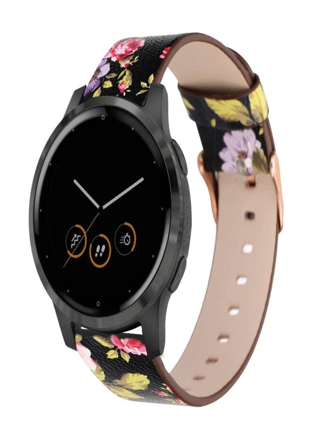 Abanen 18mm Leather Watch Bands for Garmin Vivoactive 4S / Venu 2S / Venu 3S / Vivomove 3S, Floral Printing Quick Release Women Wristband Strap with Rose-Gold Clasp for Forerunner 255s/265s (Black) - Image 3