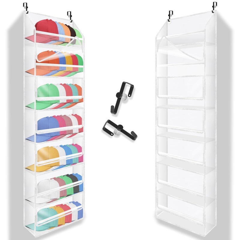 TOREAD 7-layer large capacity Hat Organizer, Hat Rack for Door With Dust Cover, Adjustable Hooks, And Transparent Visible Over The Door Hat Rack, Ideal for Home Organizatio - Image 1