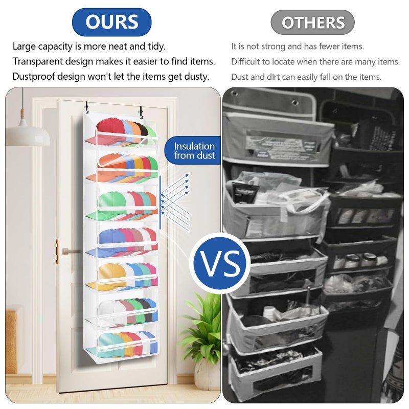 TOREAD 7-layer large capacity Hat Organizer, Hat Rack for Door With Dust Cover, Adjustable Hooks, And Transparent Visible Over The Door Hat Rack, Ideal for Home Organizatio - Image 4