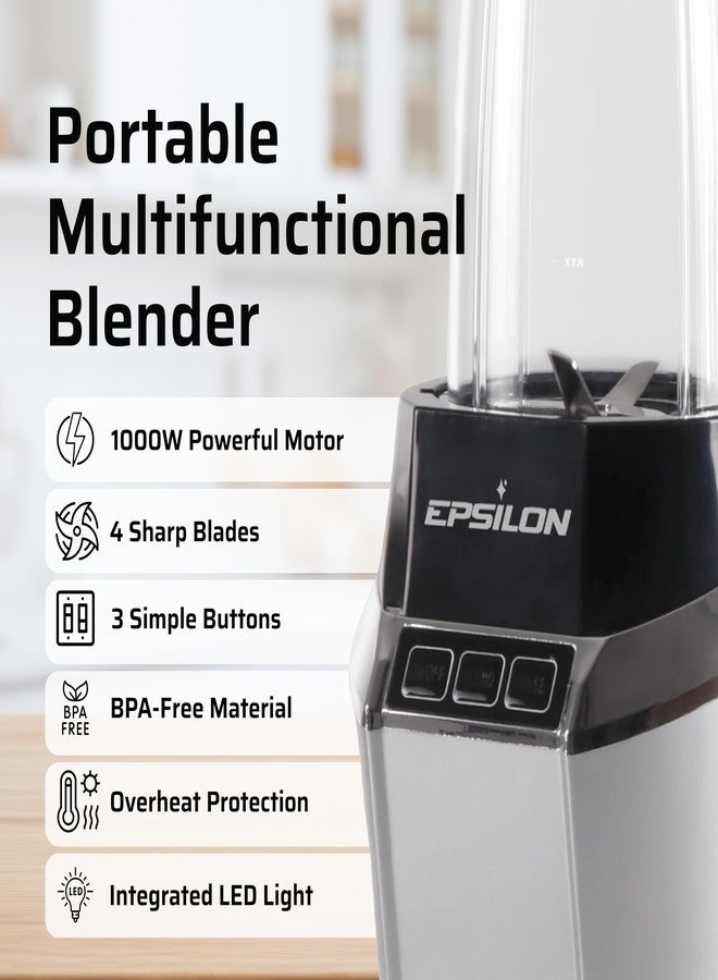 Epsilon Portable Smoothie Blender for Shakes & Smoothies with LED Display & 24 Oz BPA-Free Travel Cup, Personal Juicer Blender w/ 1000W High-Speed Motor for Ice Crushing & Frozen Blending - Image 4