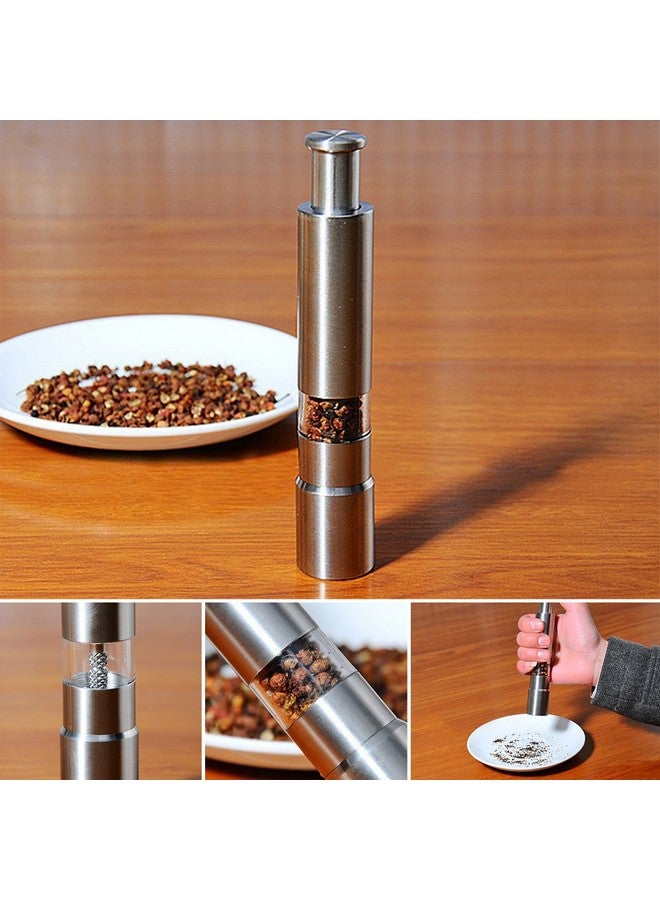 Keweis Salt and Pepper Grinder Set of 2,Stainless Steel Push Button Grinder Modern Design Thumb Grinder, for Black Pepper, Sea Salt and Himalayan Salt, Spice and Salt - Image 3