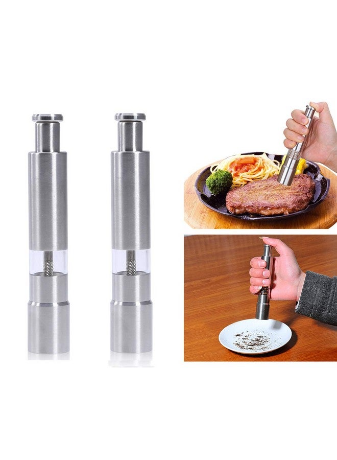 Keweis Salt and Pepper Grinder Set of 2,Stainless Steel Push Button Grinder Modern Design Thumb Grinder, for Black Pepper, Sea Salt and Himalayan Salt, Spice and Salt - Image 2