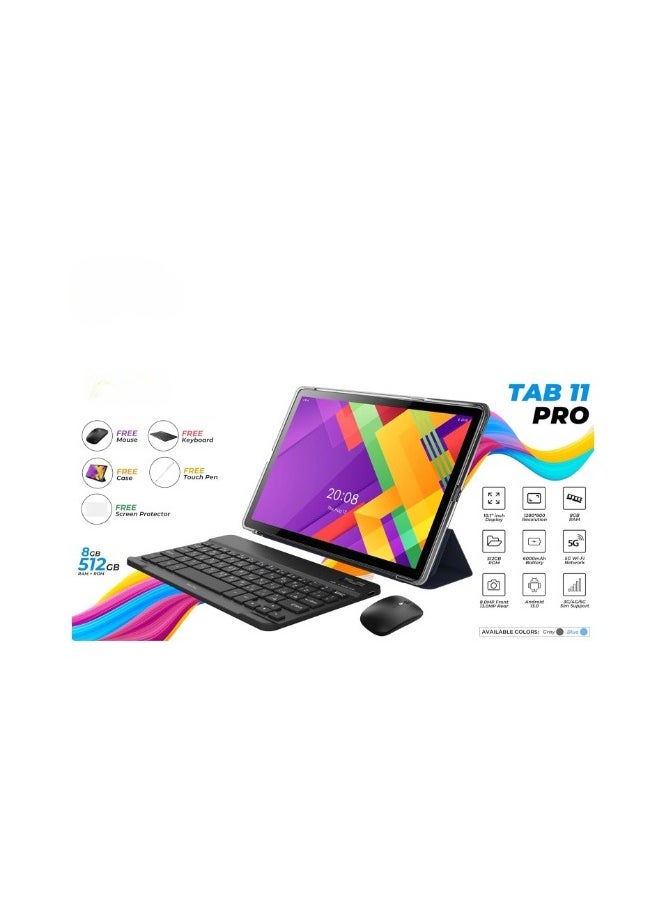 REBENUO - TAB 11 Pro Tablet 10.1 Inch IPS LCD/8GB RAM + 512 GB ROM/5G Network/6000 mAh/8MP Front + 13MP Rear Camera/Octa Core 1.3GHz/Android 13/Includes Keyboard Touch Pen Mouse (Gray) - Image 1