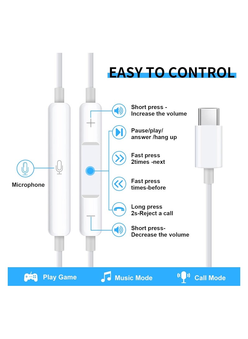 Captaintech USB-C In-Ear Headphones with Mic, HiFi Stereo Noise Cancelling Wired Earbuds, Volume Control, Compatible with iPhone 15 Plus, Samsung S24/S23/S21 - Wired Type C Earphones. - Image 3