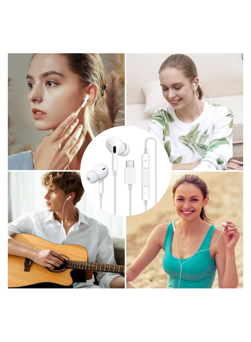 Captaintech USB-C In-Ear Headphones with Mic, HiFi Stereo Noise Cancelling Wired Earbuds, Volume Control, Compatible with iPhone 15 Plus, Samsung S24/S23/S21 - Wired Type C Earphones. - Image 4
