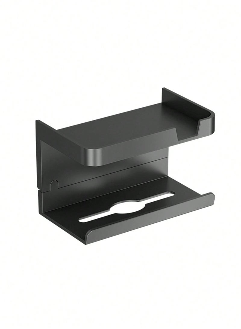 Self-Adhesive Toilet Paper Holder with Phone Shelf for Bathroom, Wall-Mounted Tissue/ Towel Roll Rack (Black) - Image 2
