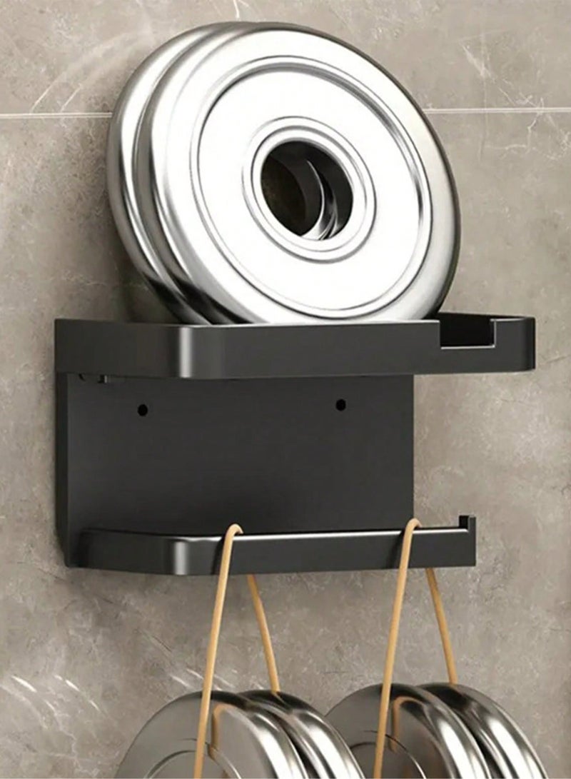 Self-Adhesive Toilet Paper Holder with Phone Shelf for Bathroom, Wall-Mounted Tissue/ Towel Roll Rack (Black) - Image 3