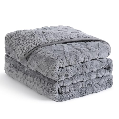 Topblan Weighted Blanket Full Size 15 Pounds Soft Weighted Blanket with DoubledSized Shaggy Sherpa Jacquard Knitted Stylish Warm Weighted Blankets Throw for Better Sleep Grey 48 x 72 inches