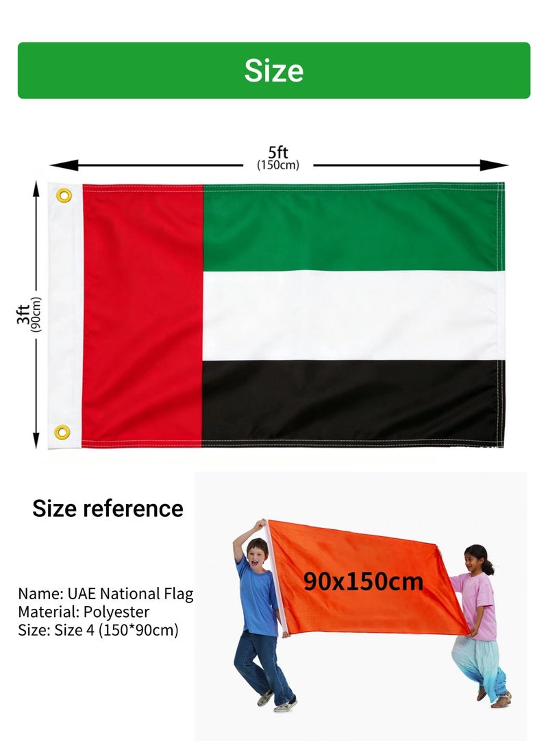 UAE Flag 90x150cm Outdoor National Flag with Grommets, Durable Polyester United Arab Emirates Flag for Home, Garden, Events & National Day - Image 2