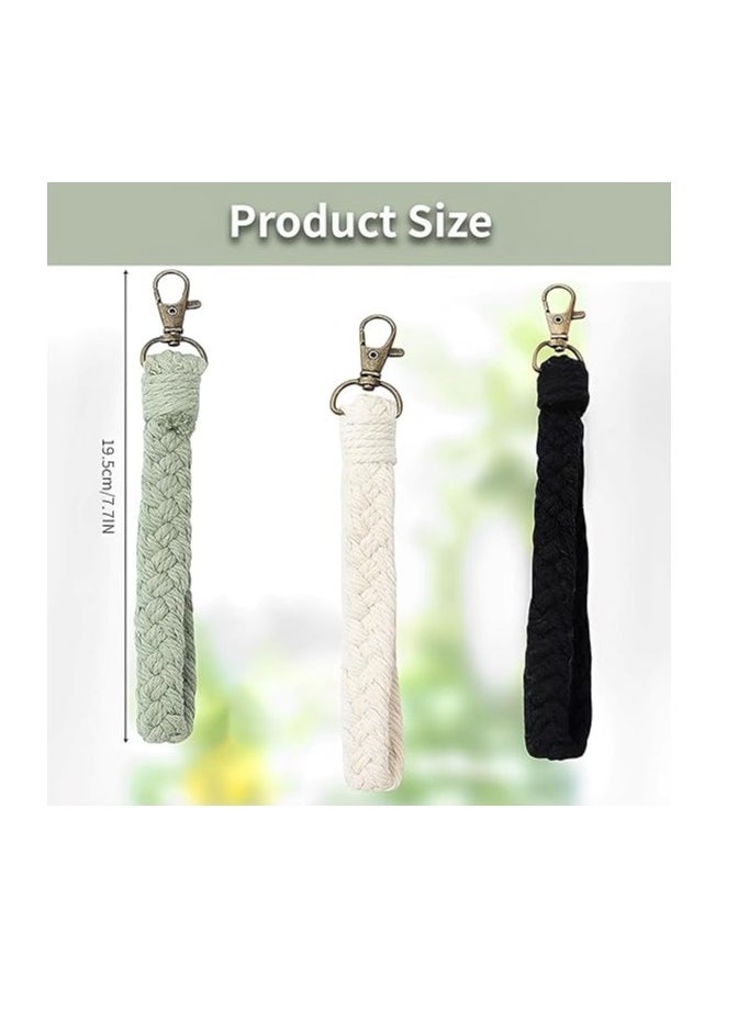 Antikiano - Pack of 3 Key Chains, Macrame Key Chain, Bracelet Lanyard, Short Lanyard, Boho Bracelet Lanyard, Soft Macrame Keyring, for Women (Black, White, Light Green), colour, 1 - Image 1