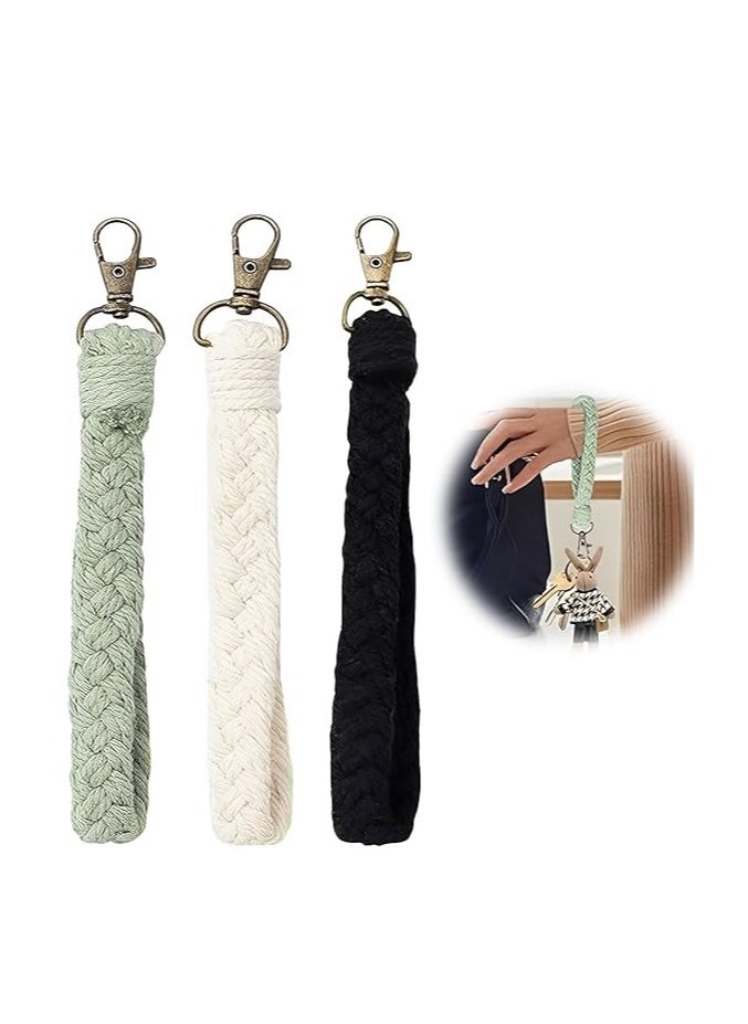Antikiano - Pack of 3 Key Chains, Macrame Key Chain, Bracelet Lanyard, Short Lanyard, Boho Bracelet Lanyard, Soft Macrame Keyring, for Women (Black, White, Light Green), colour, 1 - Image 1