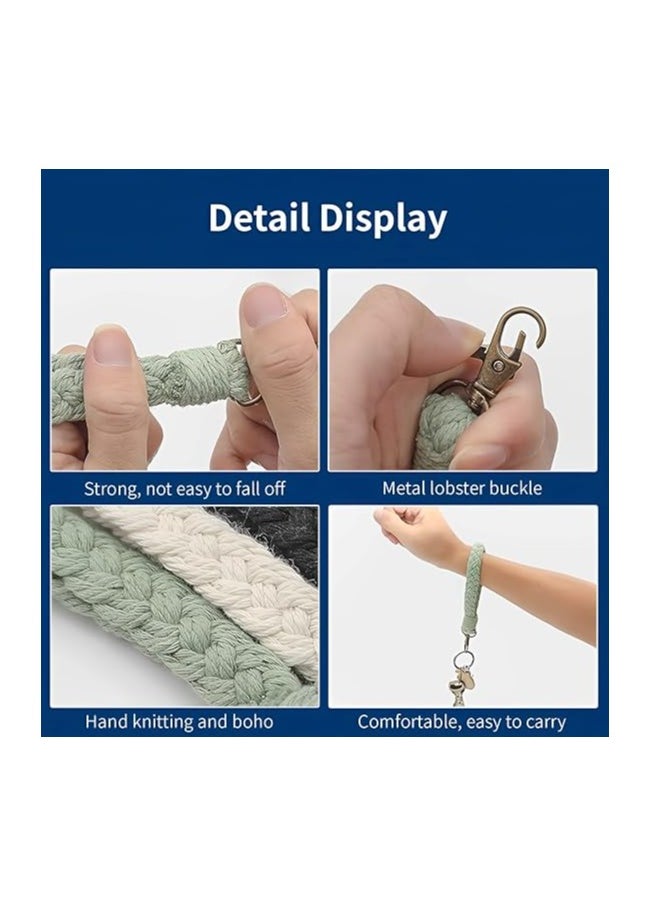 Antikiano - Pack of 3 Key Chains, Macrame Key Chain, Bracelet Lanyard, Short Lanyard, Boho Bracelet Lanyard, Soft Macrame Keyring, for Women (Black, White, Light Green), colour, 1 - Image 1