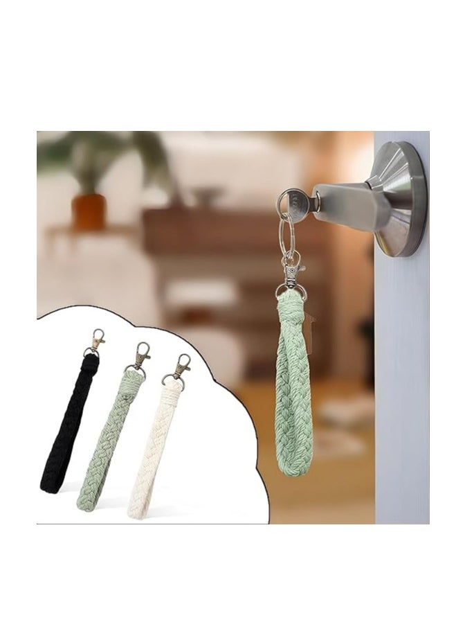 Antikiano - Pack of 3 Key Chains, Macrame Key Chain, Bracelet Lanyard, Short Lanyard, Boho Bracelet Lanyard, Soft Macrame Keyring, for Women (Black, White, Light Green), colour, 1 - Image 1