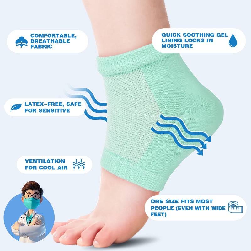 TEAWOO Moisturizing Heel Socks - 6 Pairs for Dry Cracked Feet, Toeless Gel Socks for Hydration and Repair - Image 5