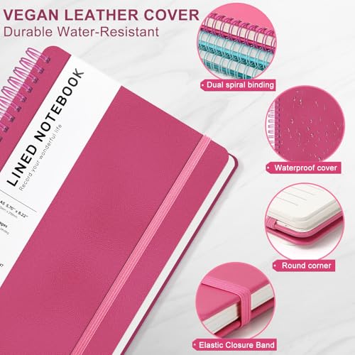 ABERLLS Lined Spiral Journal Notebook with 160 Pages, 8×5.7in, A5 Spiral Notebook, Journaling Notebooks for Work, School, Women, Men, College Ruled Spiral Notebook, Hardcover Leather Journals, Deeppink - Image 4